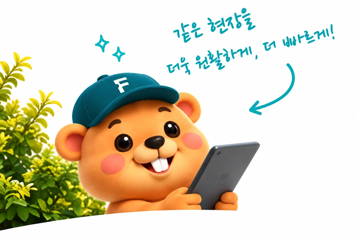 태블릿을 들고 있는 그린 캡 마스코트와 손글씨 장식